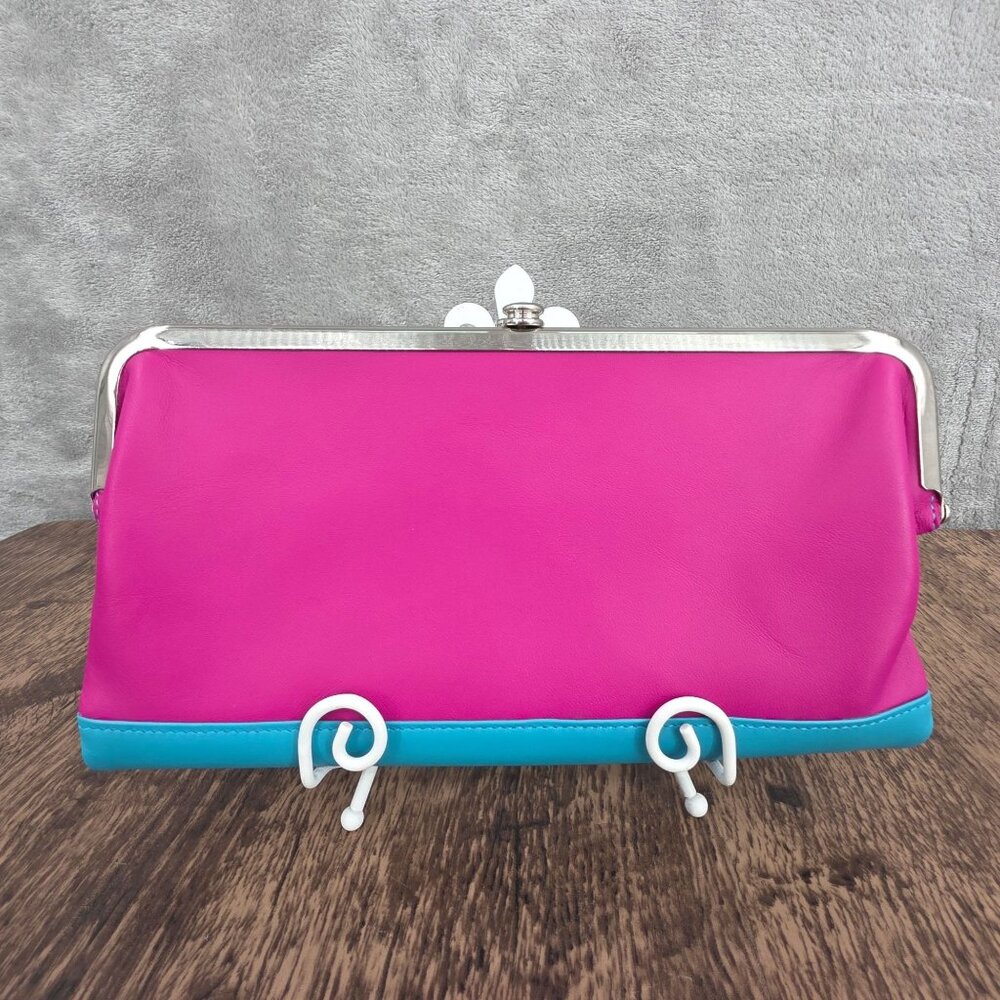 Mywalit 247 Clutch Wallet Liguria Aqua Blue Pink Kiss Lock Leather Dopamine Twee